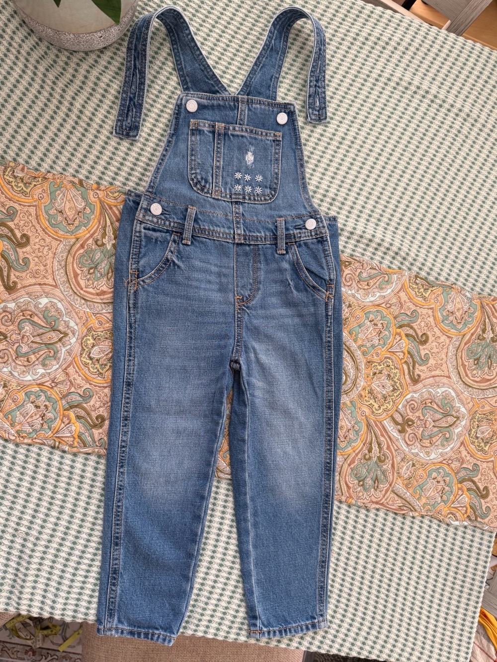 Y2K Old Navy Floral Embroidered Denim Jean Overalls 3T Toddler Girl
